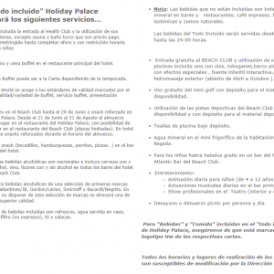 Que incluye el Todo Incluido en Holiday Palace, Benalmádena?